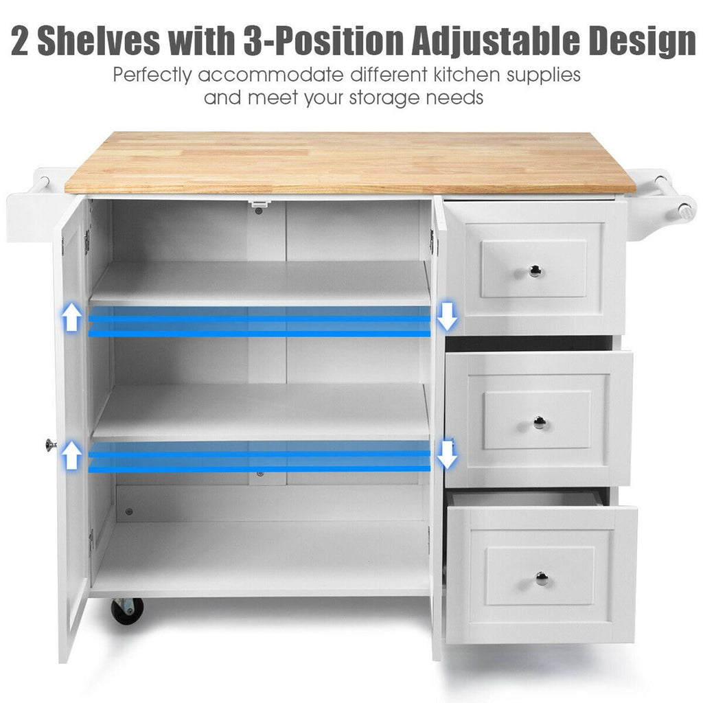White Drop-Leaf Kitchen Island Trolley Cart Wood Storage Cabinet Q238616