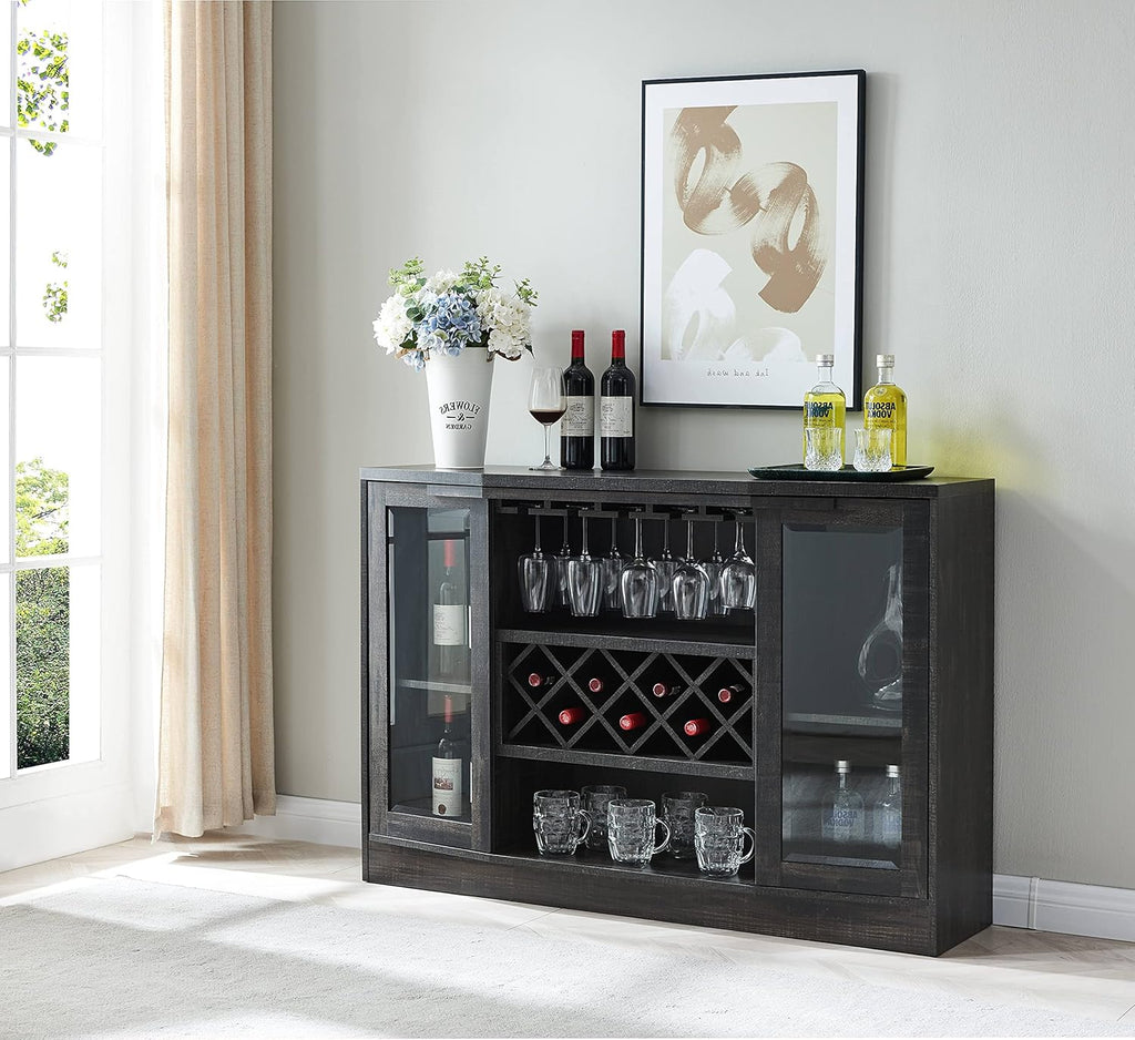 Espresso Bar Cabinet with Curved Glass Doors A51310