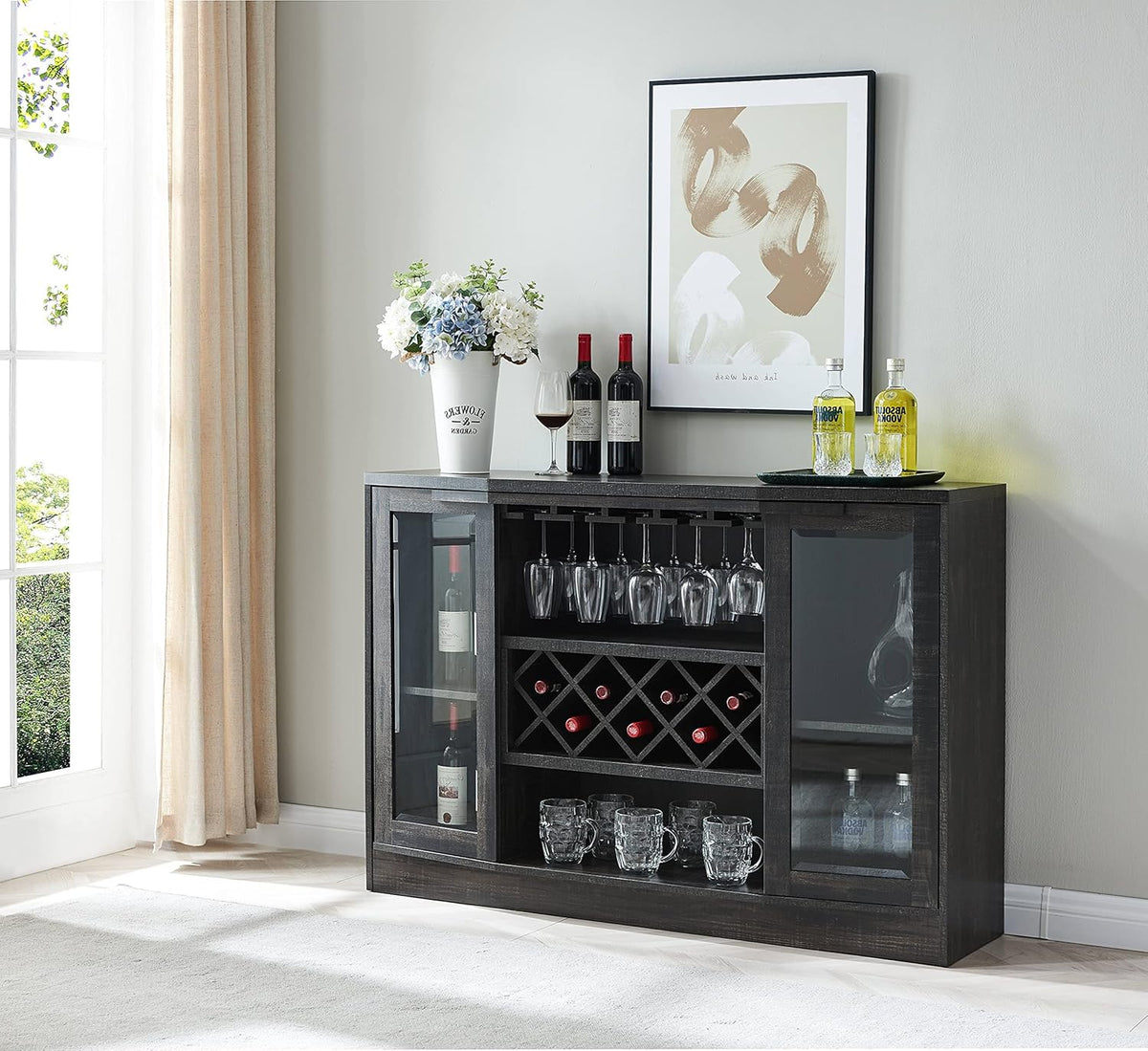 Espresso Bar Cabinet with Curved Glass Doors A51310