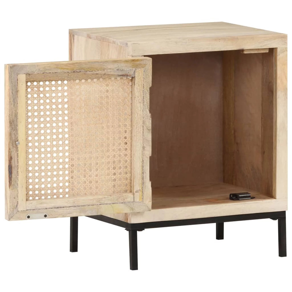 Solid Mango Wood and Natural Cane Bedside Cabinet I9427