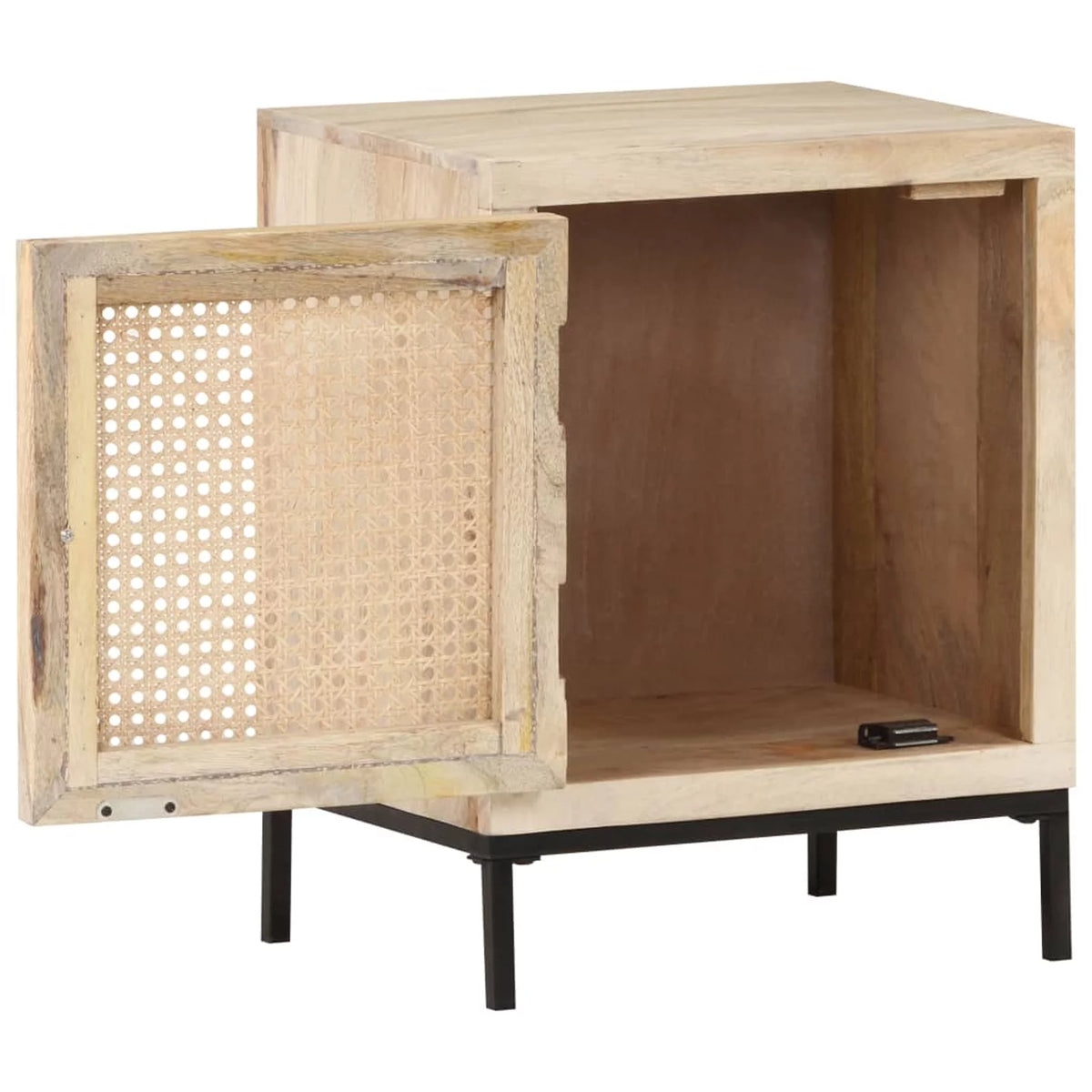 Solid Mango Wood and Natural Cane Bedside Cabinet I9427