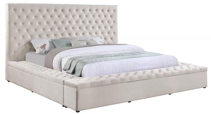 Cream Eastern King Velvet Tufted Storage Bed A31944