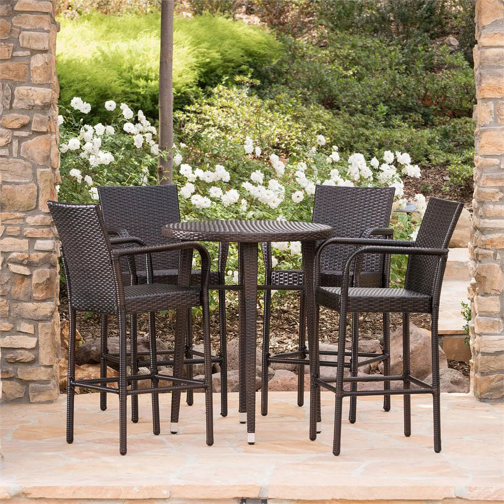 5 Pc Multi Brown Wicker Round Bar Table Set S8361