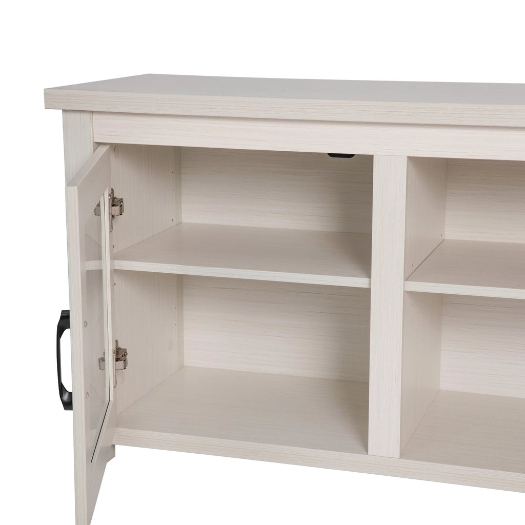 White Wash 65" Media Console with Glass Doors and 3 Adjustable Shelves C624973