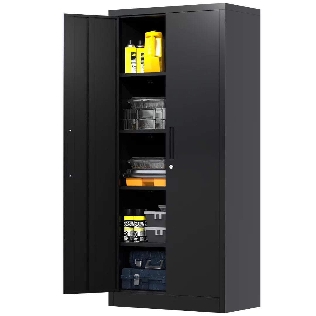 Black Metal Storage Cabinet with Lockable Doors and Shelves Z6116