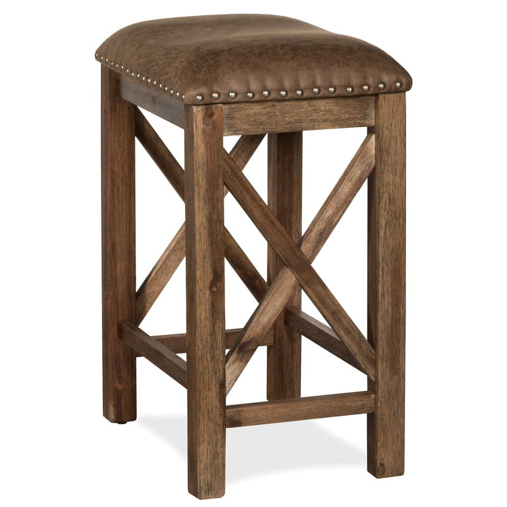 26" Wood/Faux Leather Counter Stool in Brown (Set of 2) A7189
