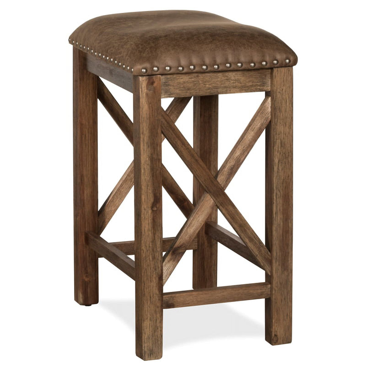 26" Wood/Faux Leather Counter Stool in Brown (Set of 2) A7189