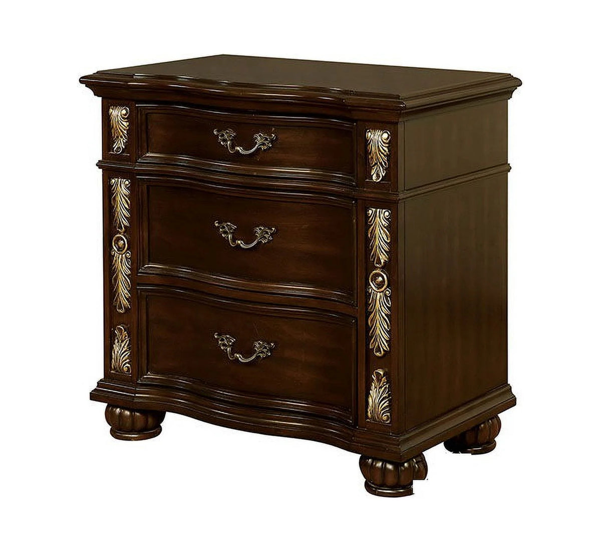 Brown Cherry Solid Wood 3-Drawers Nightstand Z110