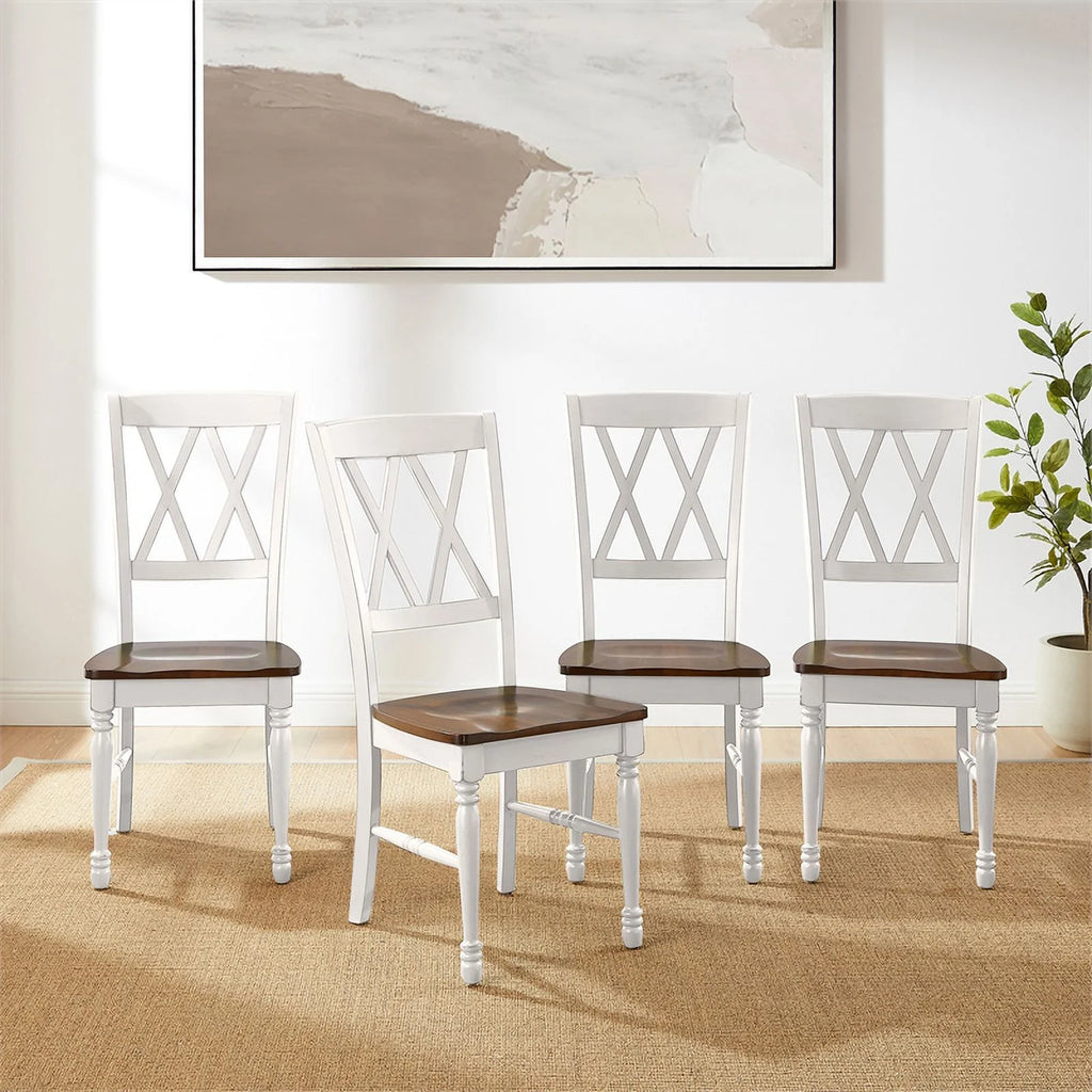 White Wood Dining Chair Set of 4 D192