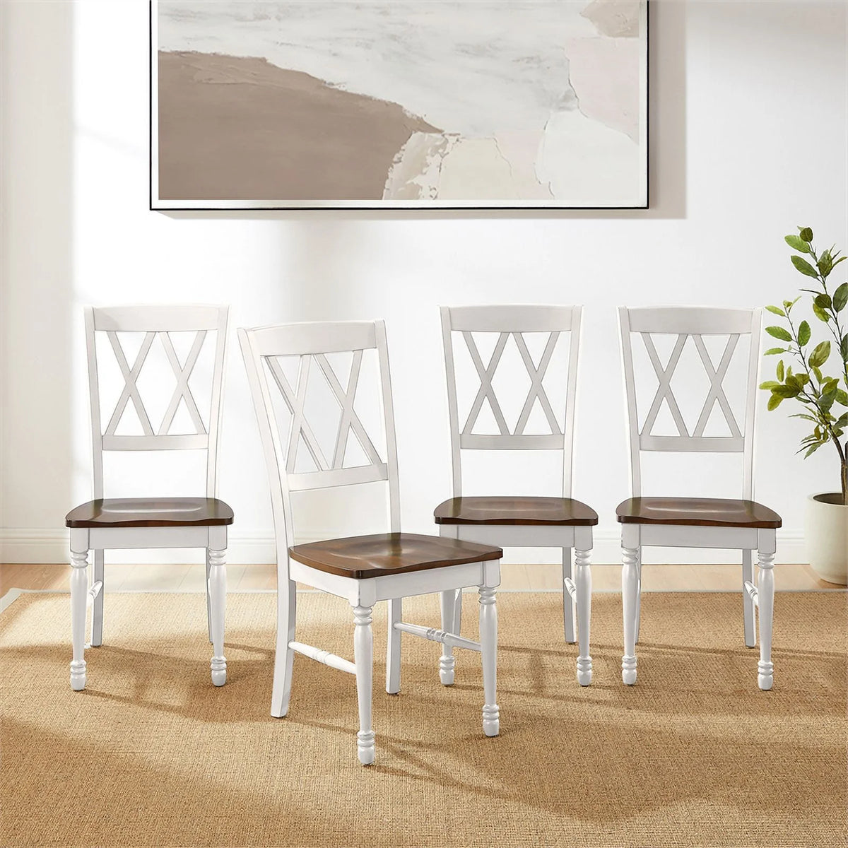 White Wood Dining Chair Set of 4 D192