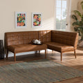 Tan Faux Leather Upholstered Walnut Brown Wood 2-Piece Dining Nook Banquette Set B756518