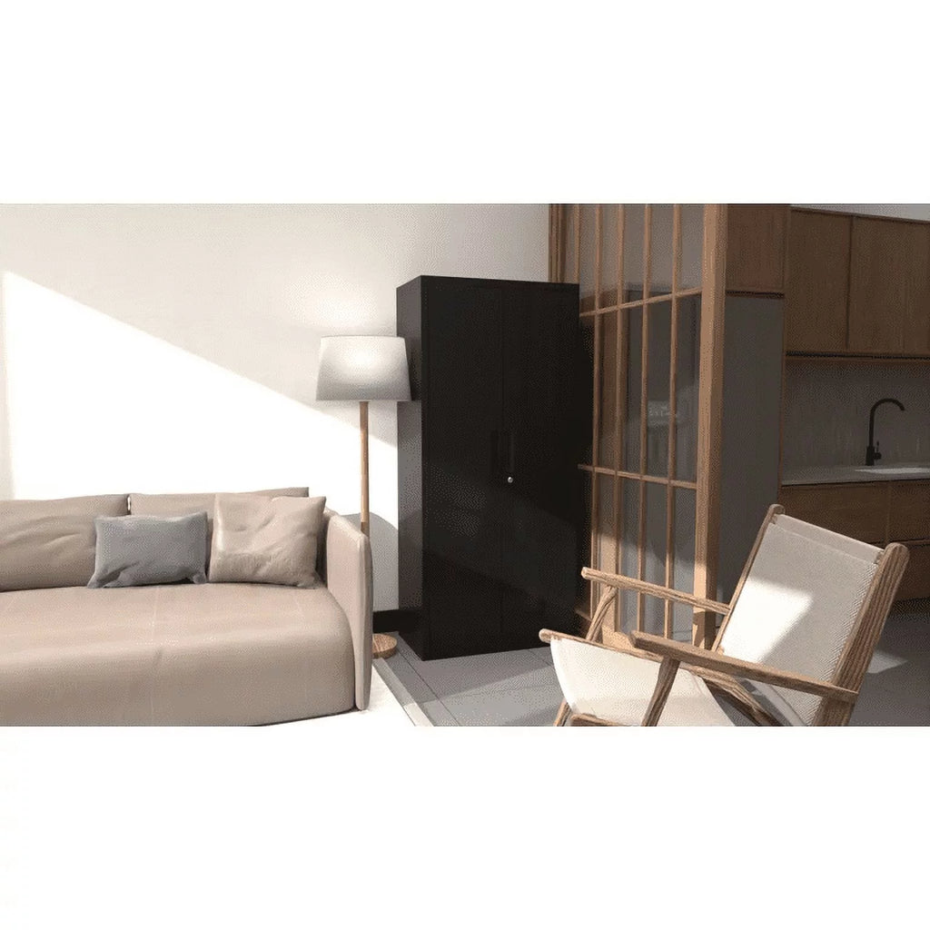 Black Metal Storage Cabinet with Lockable Doors and Shelves Z6116