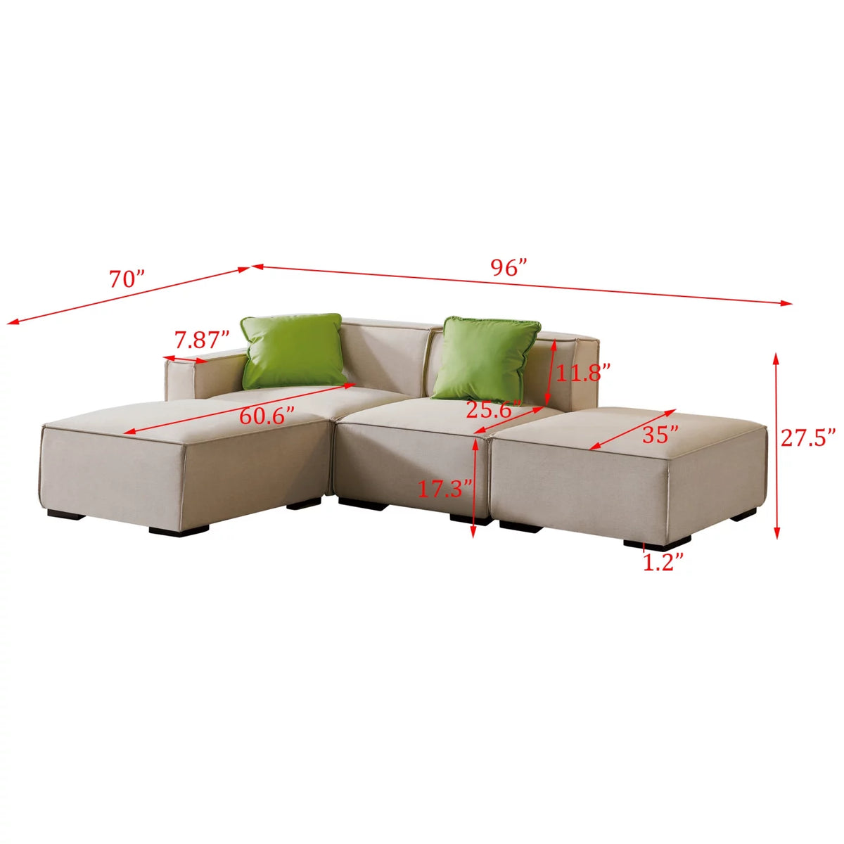 Beige 4 Seat Modular Fabric Sofa H546367