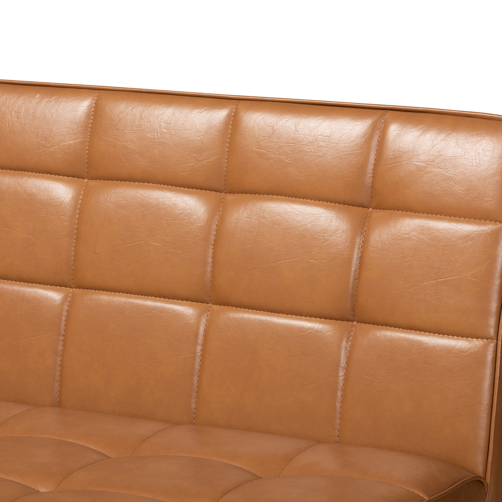 Tan Faux Leather Upholstered Walnut Brown Wood 2-Piece Dining Nook Banquette Set B756518