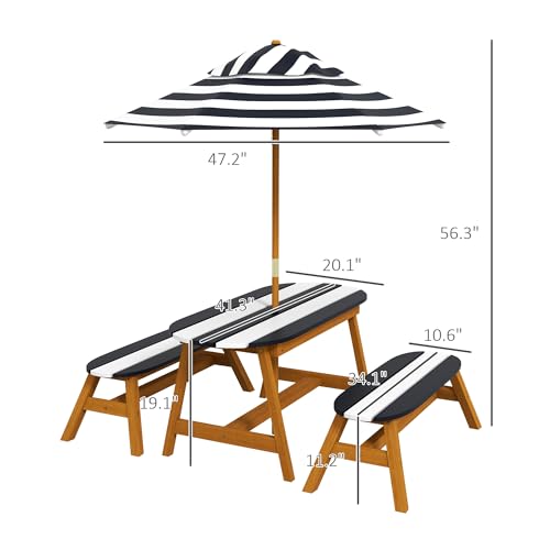 Wooden Kids Table and Benches Set with Umbrella P87219