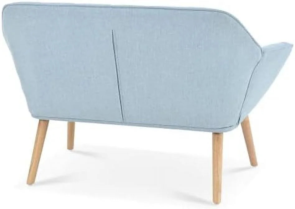 Blue Linen Fabric 2-Seat Loveseat Sofa with 2 Pillow O351